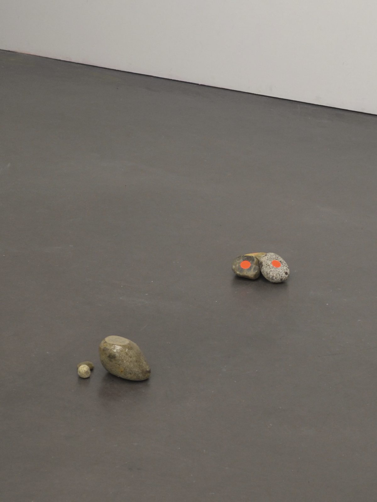 Cailloux posés au sol dans une salle d’exposition